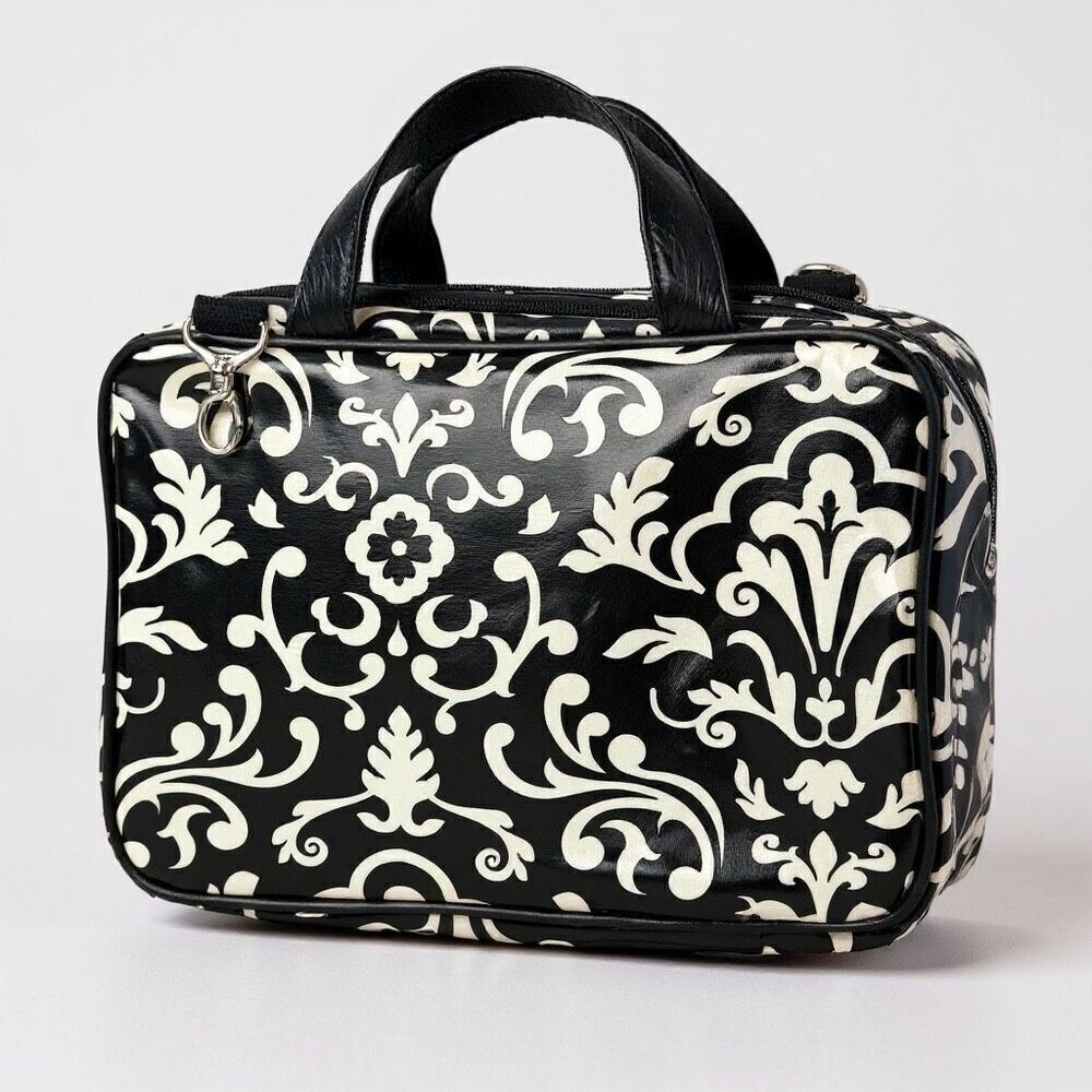 Elegant Noir Floral Cosmetic Organizer – Multi-Pocket Travel Case